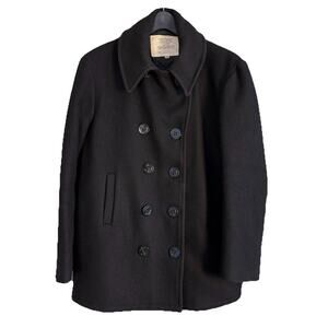 Military Issued Men’s Black Wool Peacoat Double Breasted Vtg 1970s-80s Size 38